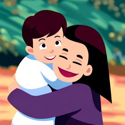 A little boy with brown hair and a big smile's mother giving him a big hug and smiling