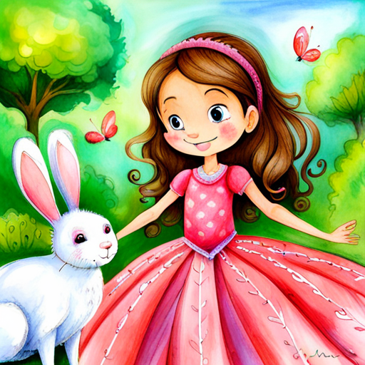 Kind-hearted princess with a sparkling tiara and gentle smile and Friendly bunny who loves to explore with Zia with their happy little friends