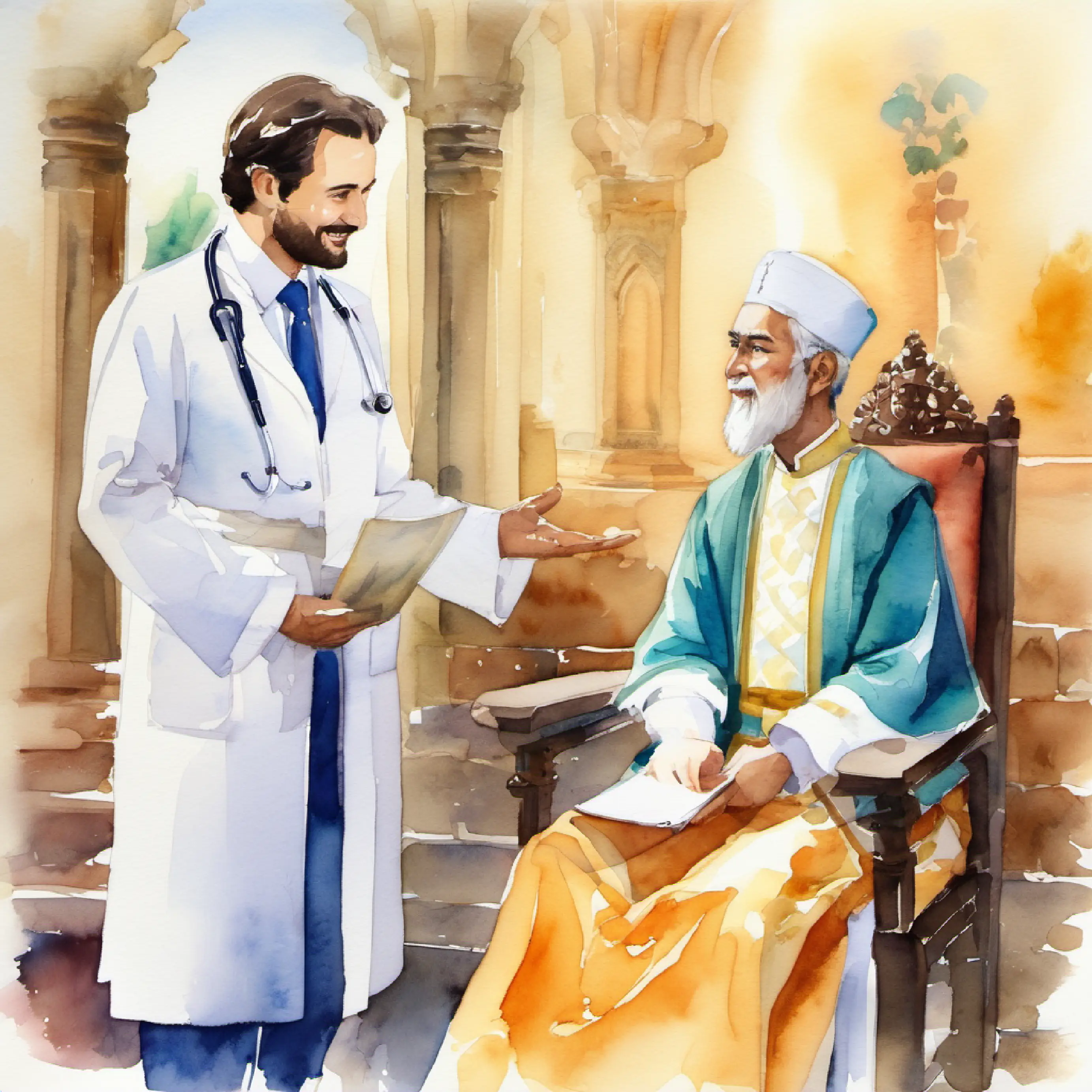 The king requests Young doctor with healing hands, kind eyes, warm smile's expertise.