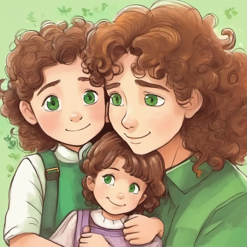 Young girl with curly brown hair, green eyes's parents comfort her with their kind words