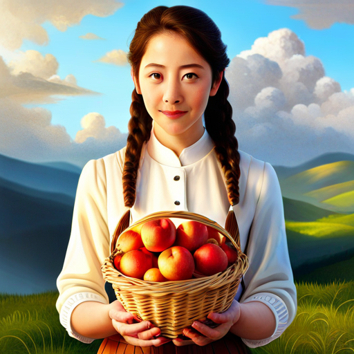 Anne holding a basket of apples with a nostalgic expression