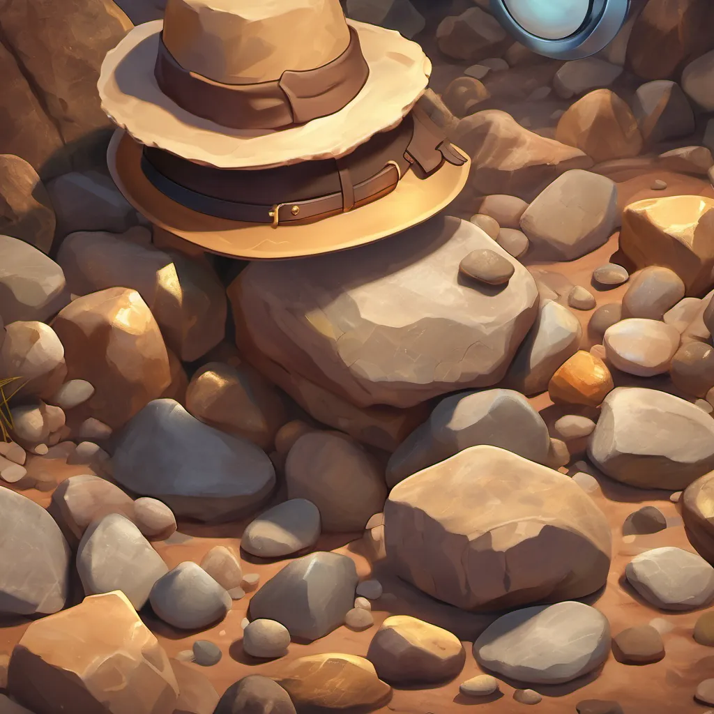 Close-up of the ancient stone tool in An animated geologist with a brown fedora, a magnifying glass, and a satchel full of rocks's hands, with golden light illuminating it.
