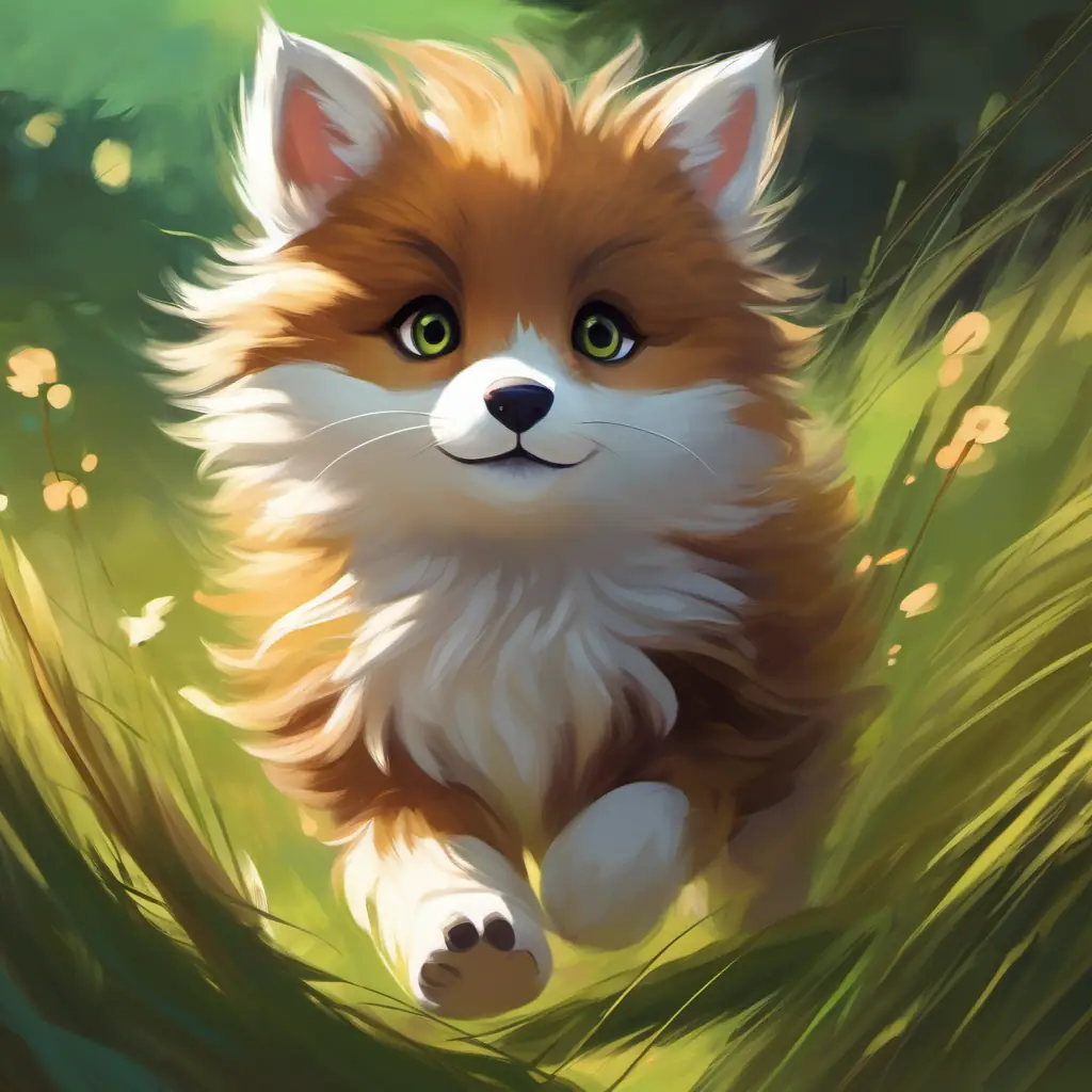 Brown fur, warm brown eyes, small and energetic and White fur, bright green eyes, slender and graceful have fun chasing and playing.
