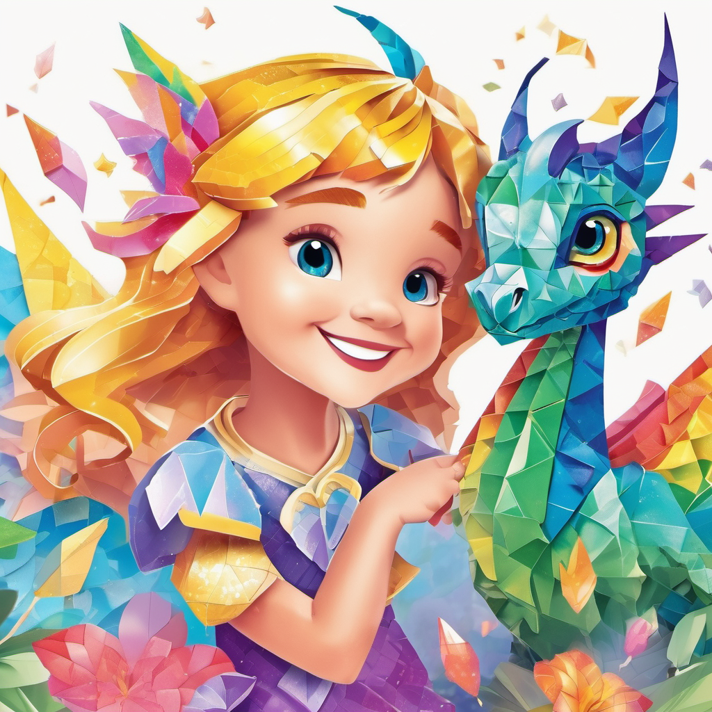 Lily: A 10-year-old girl with golden hair and a friendly smile. and Sparkle: A baby dragon with rainbow-colored scales. go on exciting adventures together