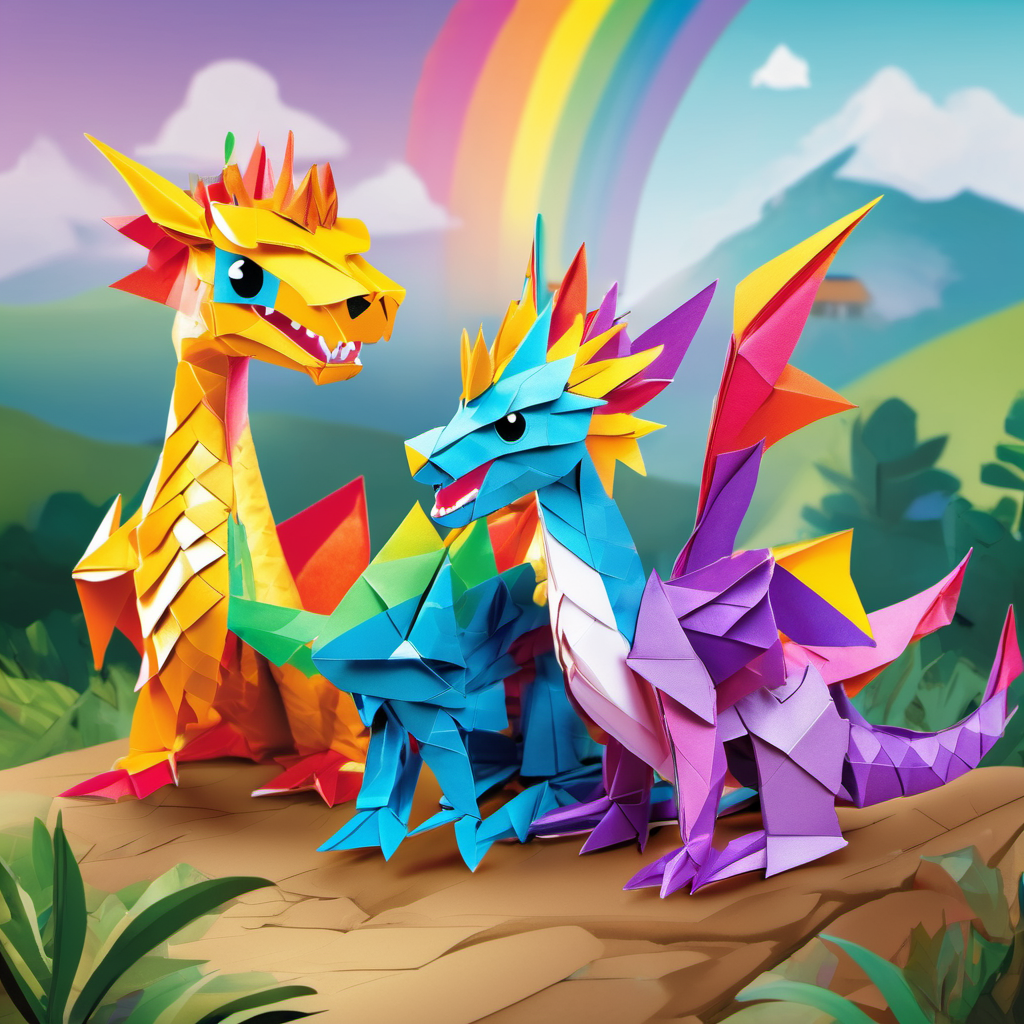 The mean dragons become friends with Lily: A 10-year-old girl with golden hair and a friendly smile. and Sparkle: A baby dragon with rainbow-colored scales.