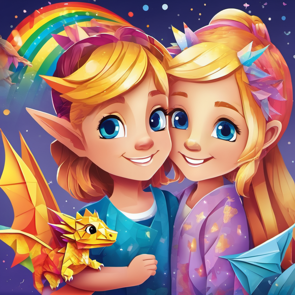 Lily: A 10-year-old girl with golden hair and a friendly smile. and Sparkle: A baby dragon with rainbow-colored scales. remain best friends forever