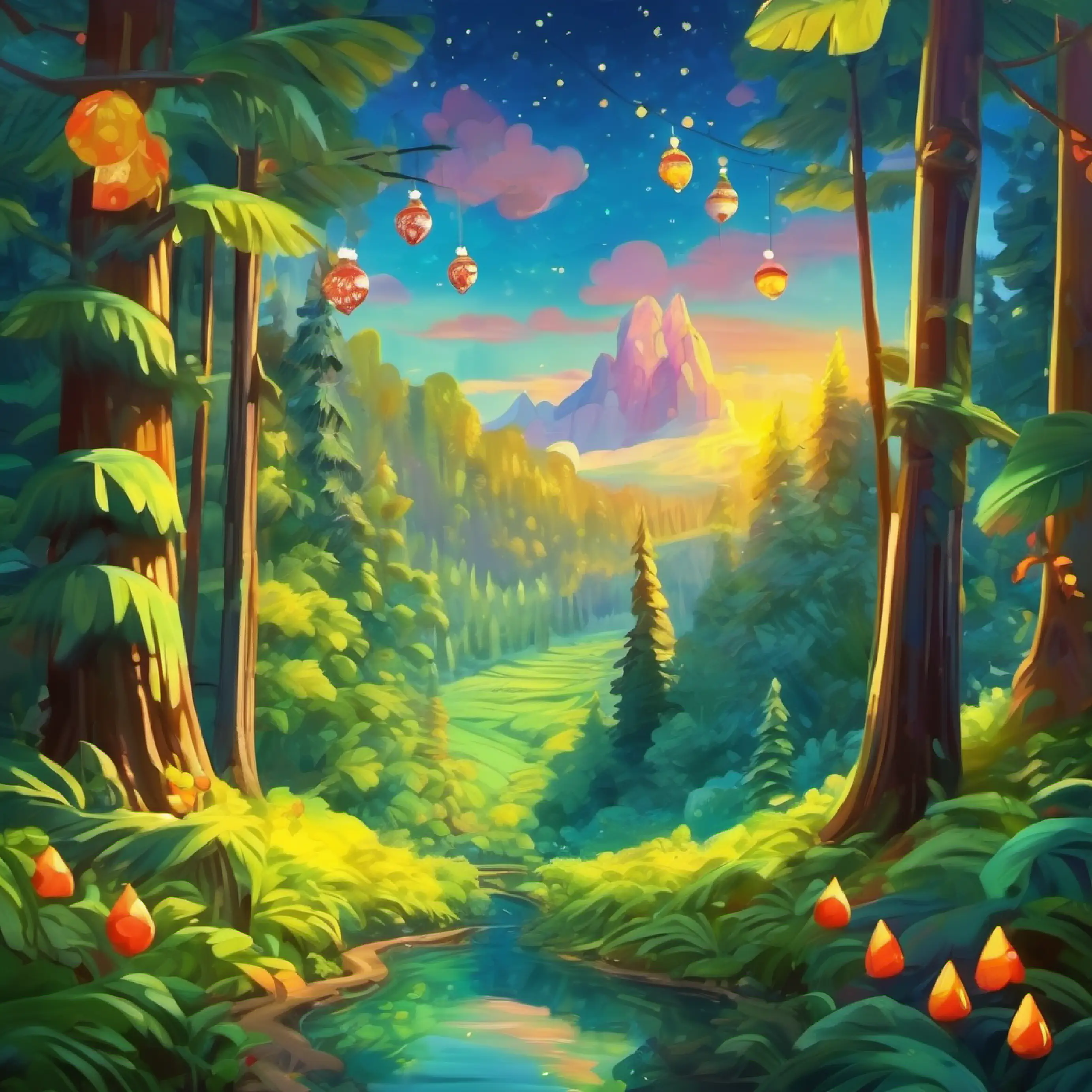 Reveals enchanted banana effects, peaceful forest.