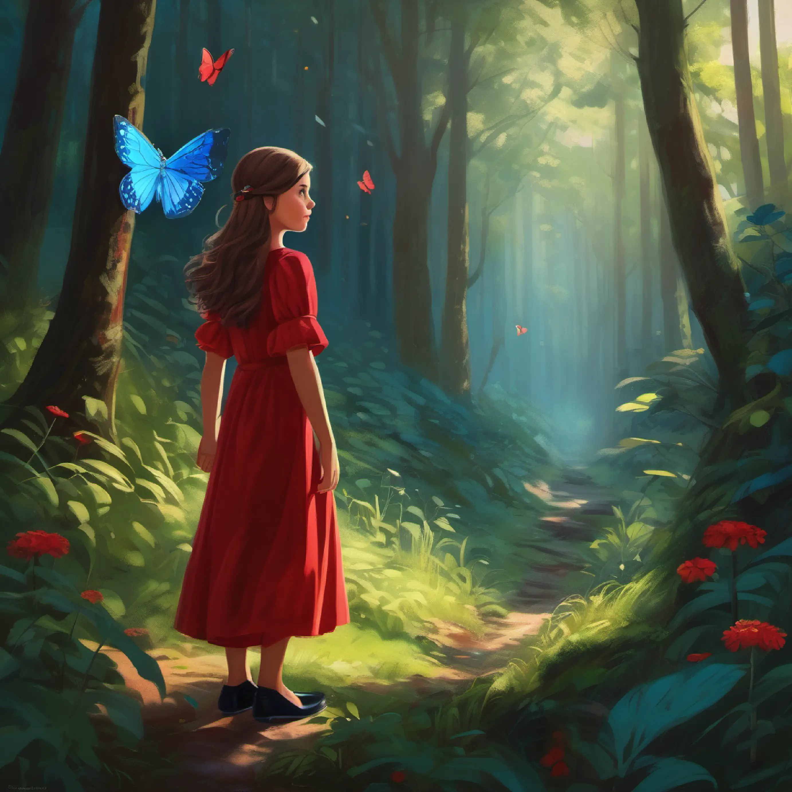 Amy follows butterfly into the forest, mystical elements appear.