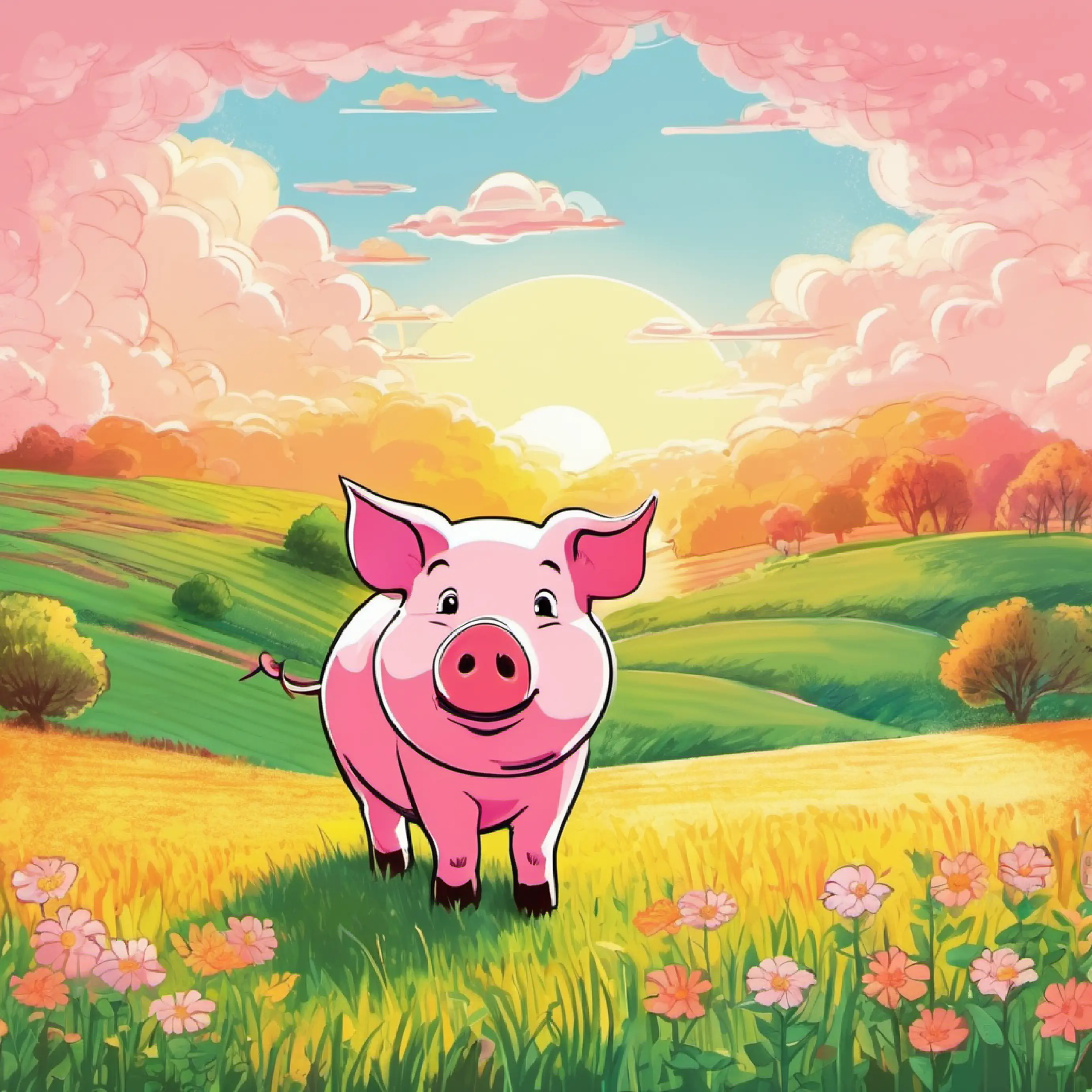 Introduction to Pinky the pig in her sunny field.