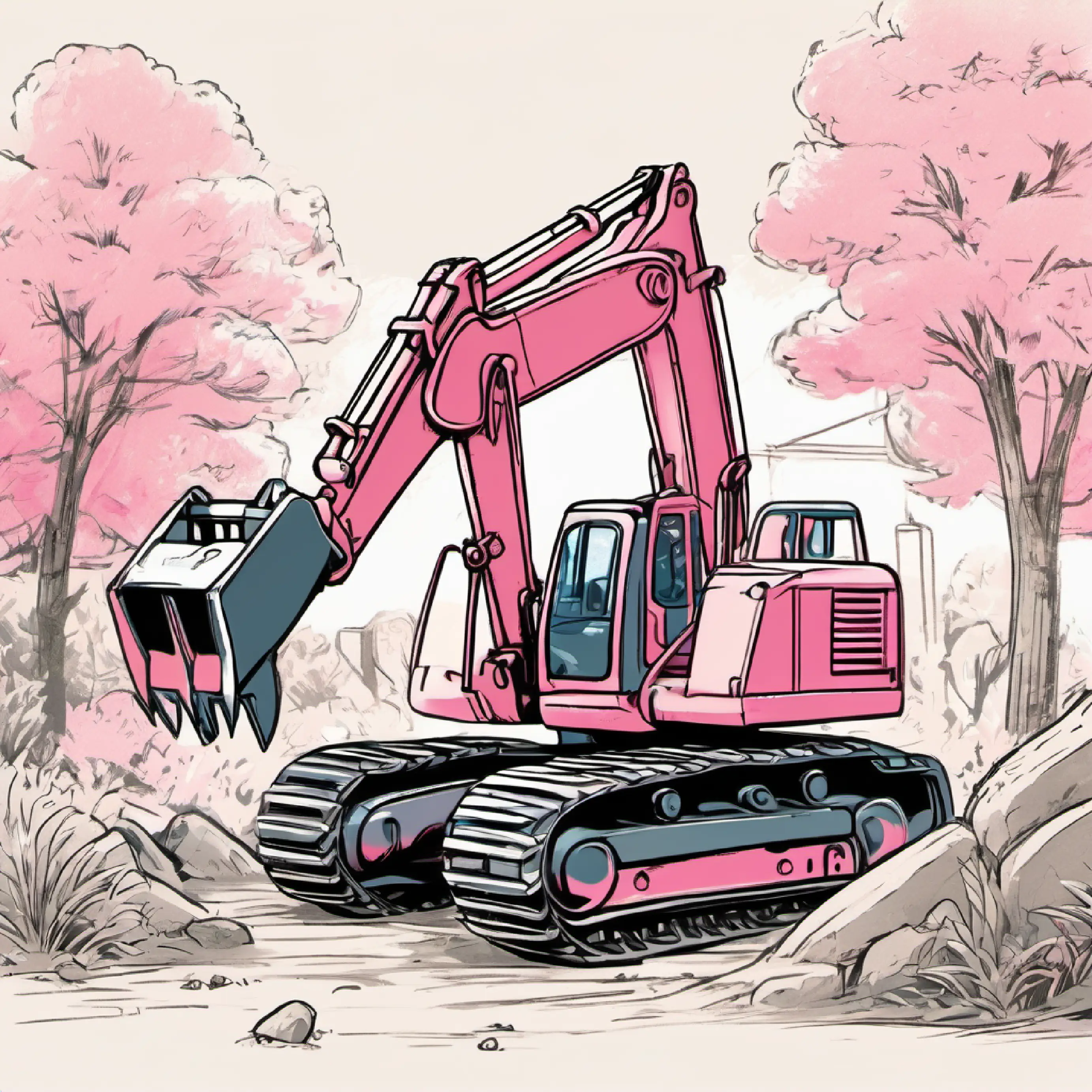 Pinky discovering an excavator toy.