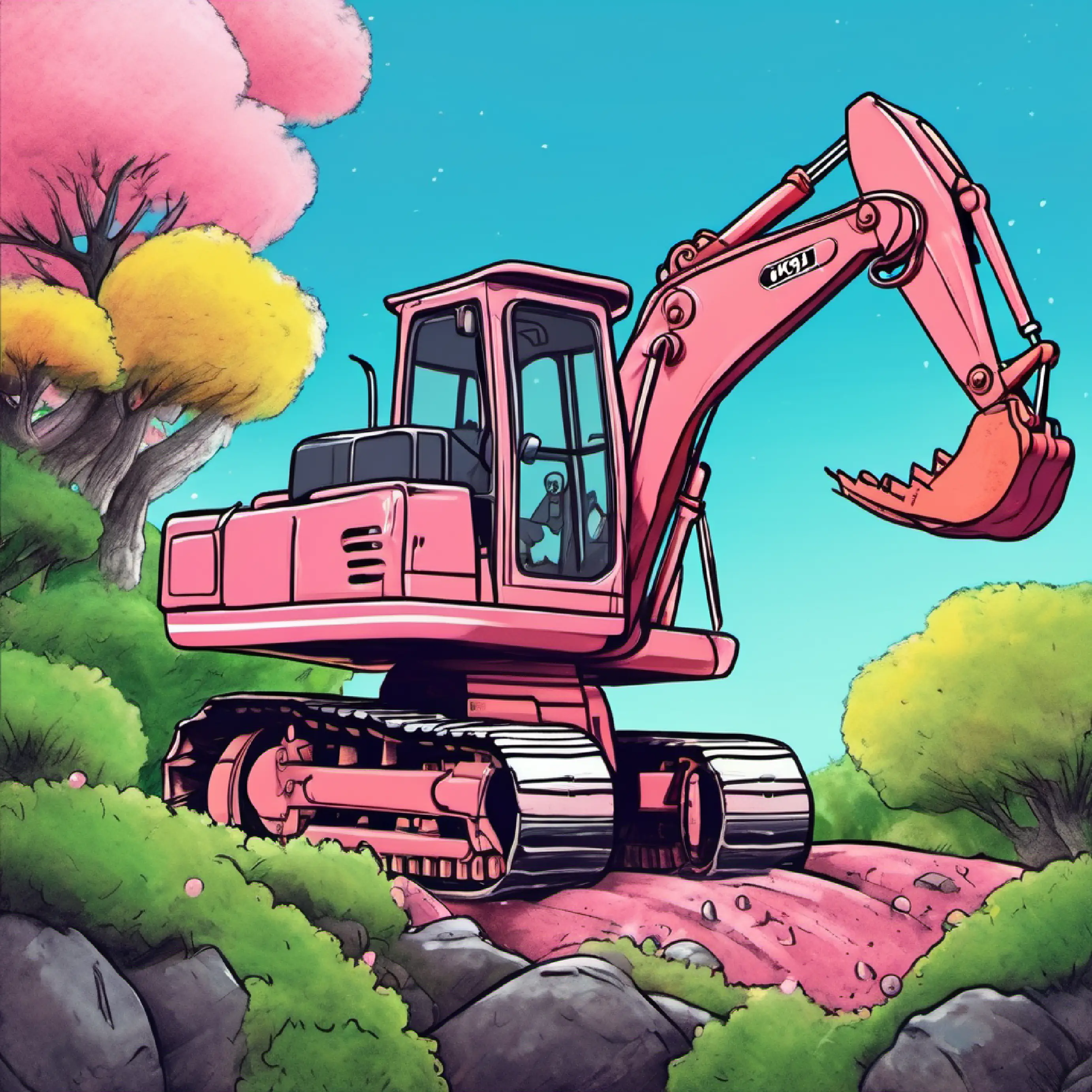 Pinky trying to balance on the excavator.