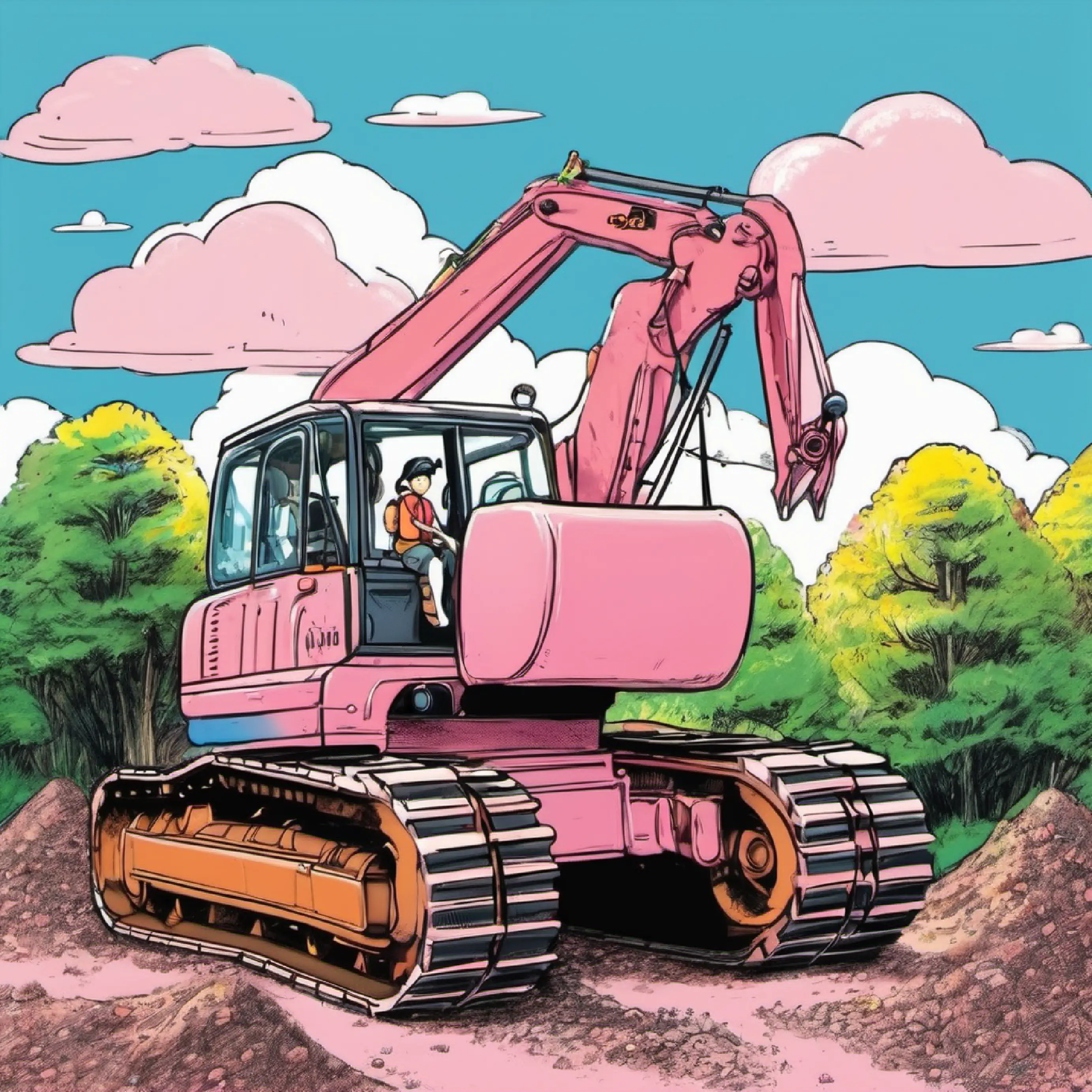 Pinky succeeds at standing on the excavator.