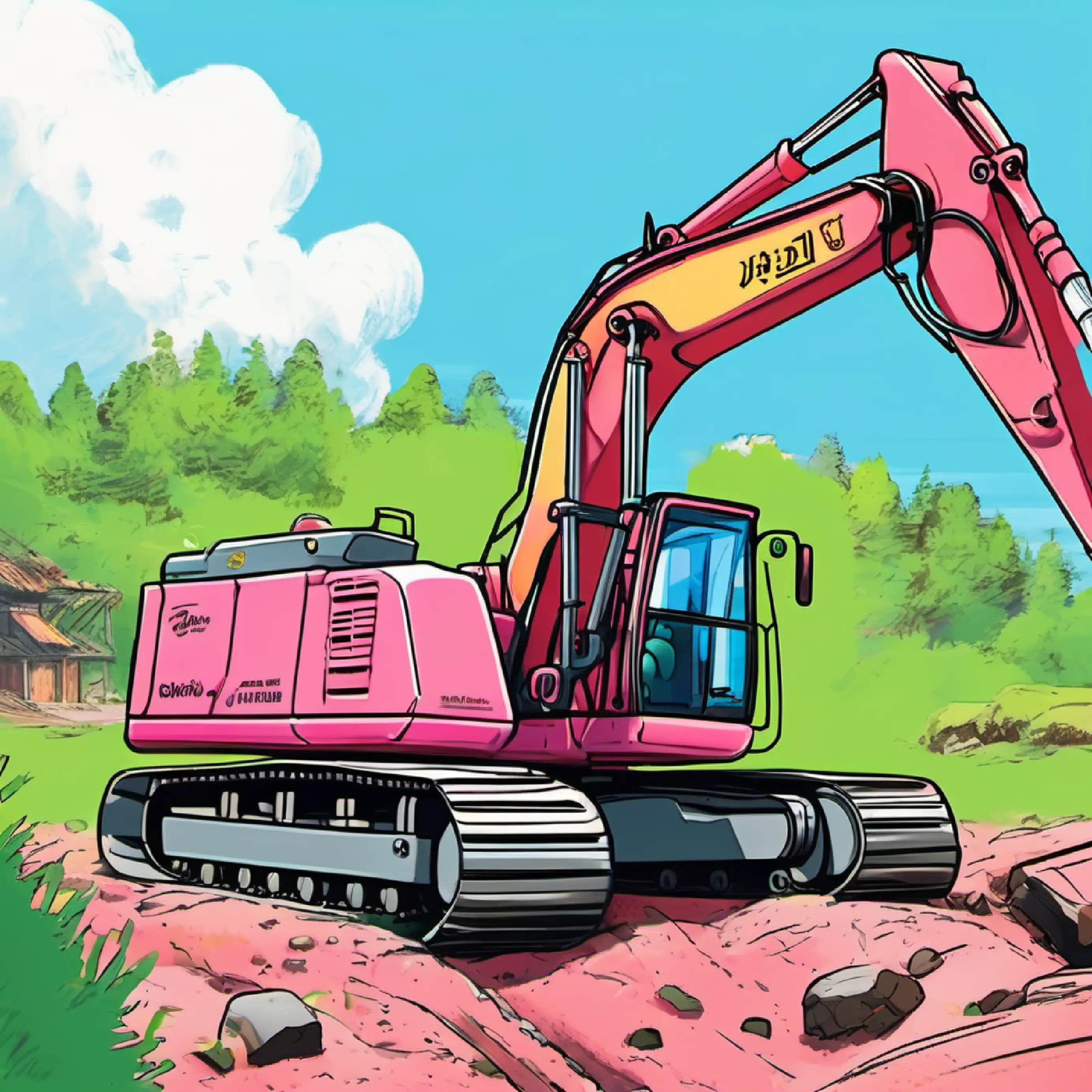 Pinky mastering the use of the excavator.