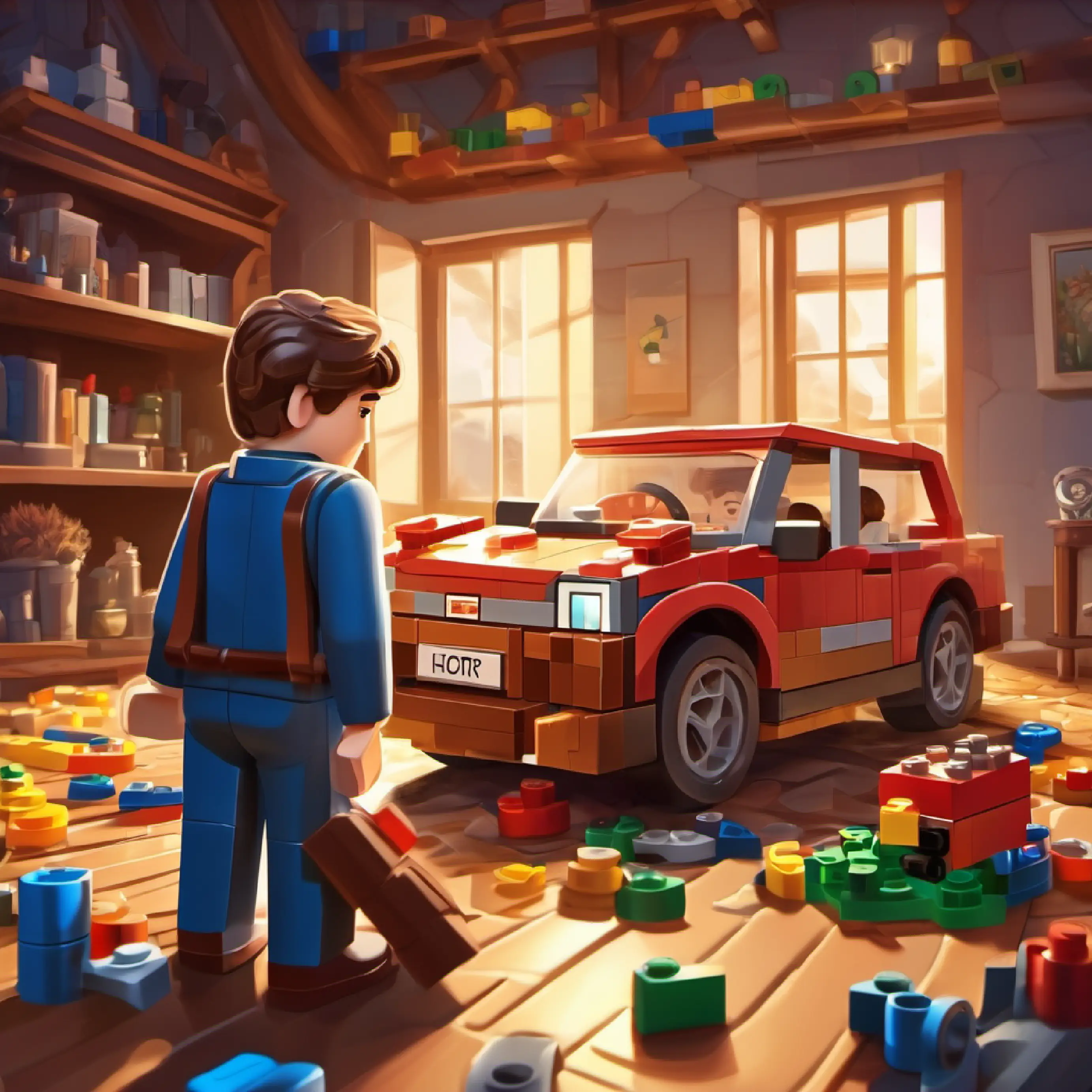 Heitor and Man, 26 years, white skin, brown hair, psychologist play with Legos and cars.