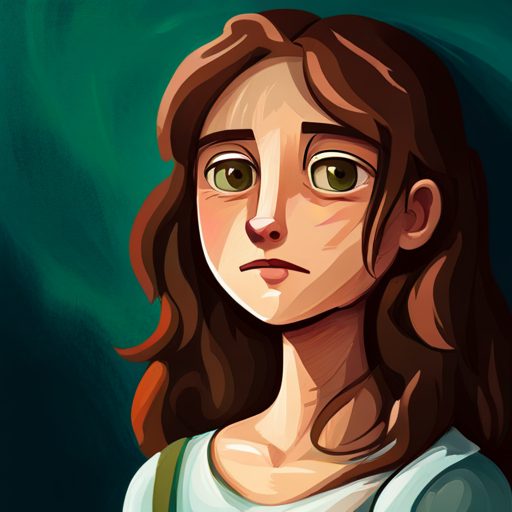 Brave girl with brown hair and determined eyes thinking of a plan to escape