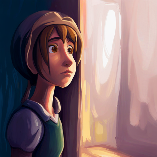 Brave girl with brown hair and determined eyes cautiously looking around a corner