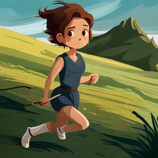 Brave girl with brown hair and determined eyes running away from her pursuers
