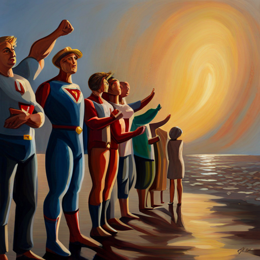 People cheering, thanking the superheroes for their help