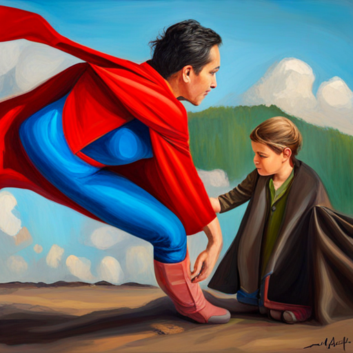 Superheroes helping, greatest power is helping others