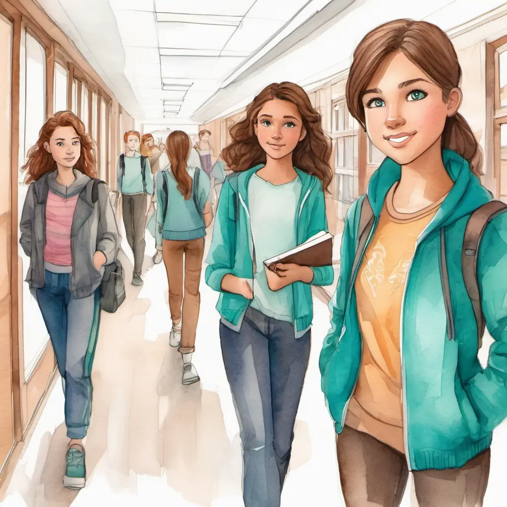 McKenzie at the school entrance, feeling a mix of emotions. Setting: High school hallway. Characters: McKenzie, schoolmates.