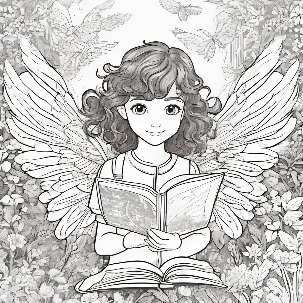 Curly brown hair, bright blue eyes, adventurous spirit meeting the Glowing with soft light, delicate wings, kind smile, receiving a key and a map, enchanting Glowing with soft light, delicate wings, kind smileland.