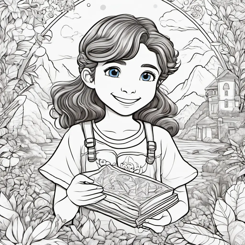 Curly brown hair, bright blue eyes, adventurous spirit holding the treasure, glowing with happiness, memories of the magical adventure, bittersweet departure.