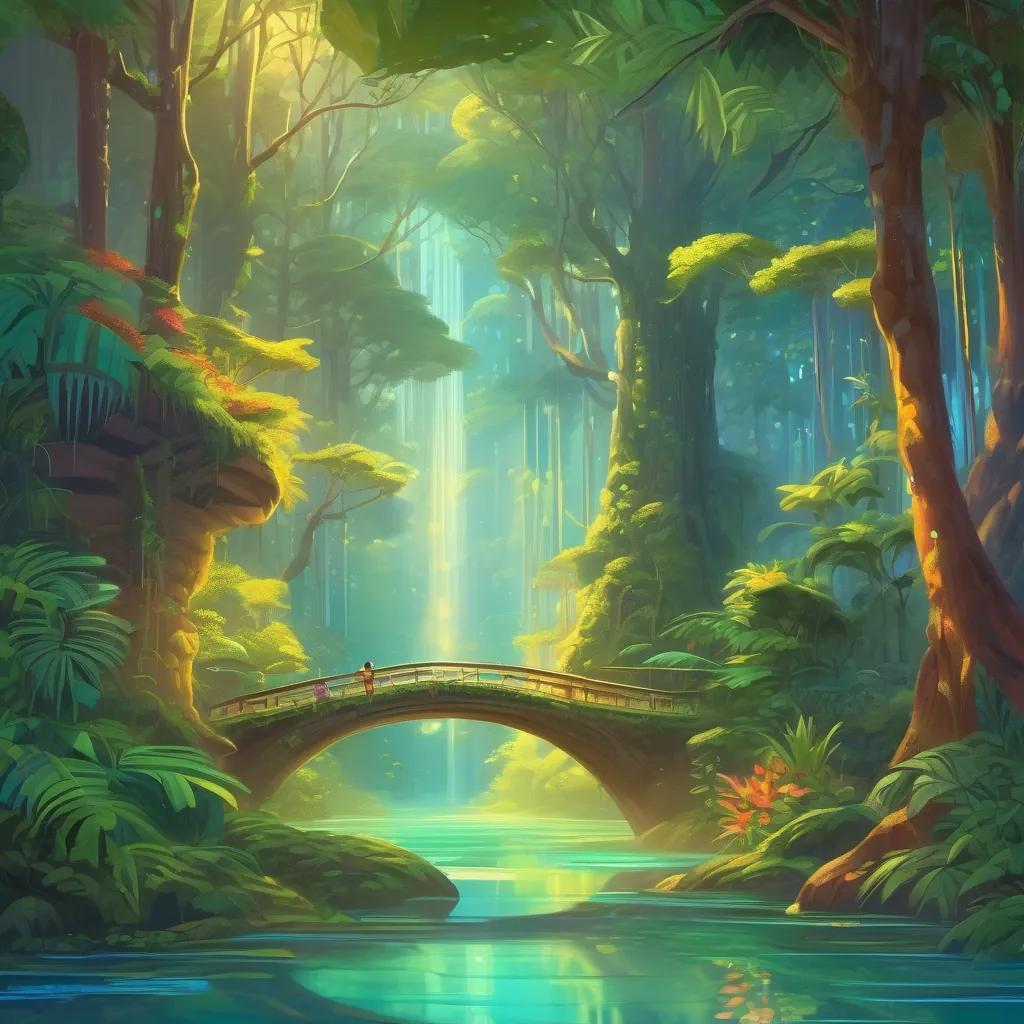 A vibrant, enchanted Amazon rainforest with whispering trees and singing rivers, depicted with mystical hues and ethereal glow.