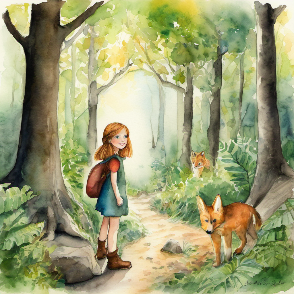 Emily's eyes grew wide with amazement, "You can talk! And yes, I'm on an adventure, but I don't know where I'm going yet." Sammy chuckled, "Well, you've come to the right place. This forest is full of talking animals, enchanted creatures, and hidden treasures."