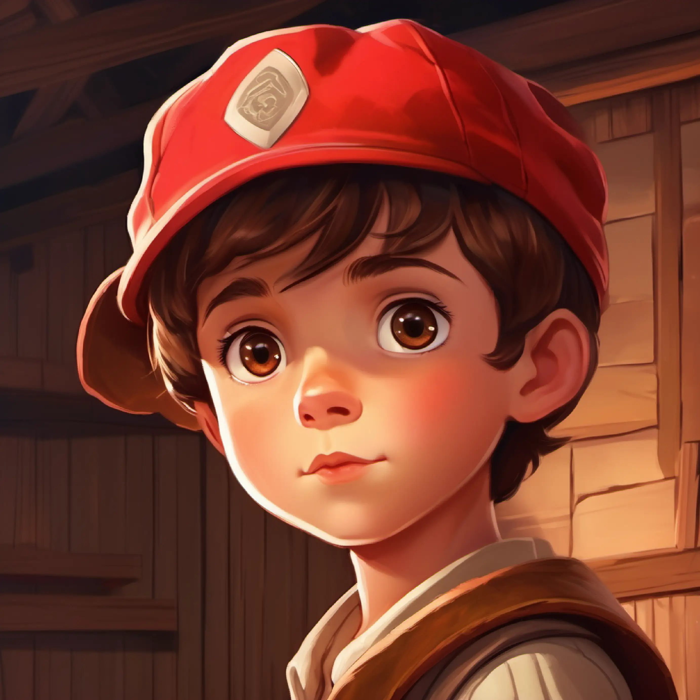 Final clue in the attic, Curious little boy, short brown hair, big brown eyes, always wears a red cap reminded of family’s love.