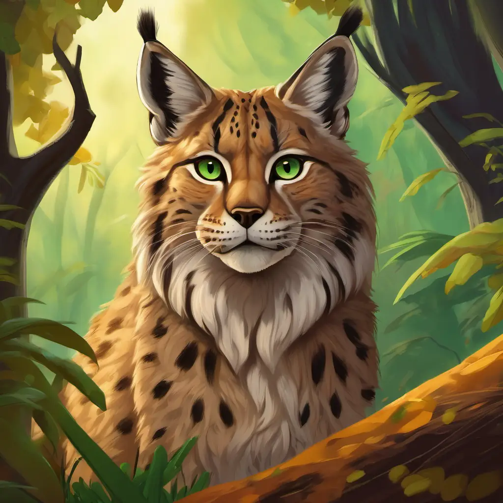 People learn about the Iberian Lynx and their endangered status. Iberian Lynx with sandy-brown fur and green eyes's friends start appearing again, and Iberian Lynx with sandy-brown fur and green eyes is happy.