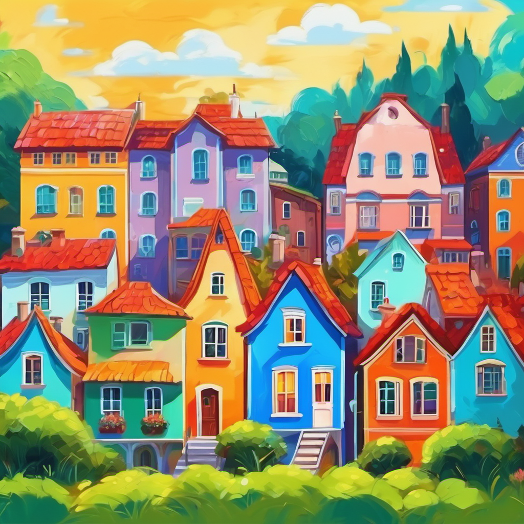 bright and cheerful scene with colorful houses