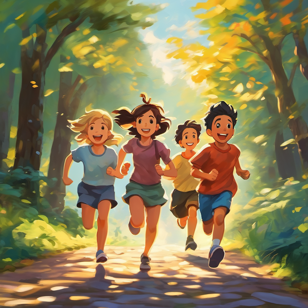 the friends running with joy and determination