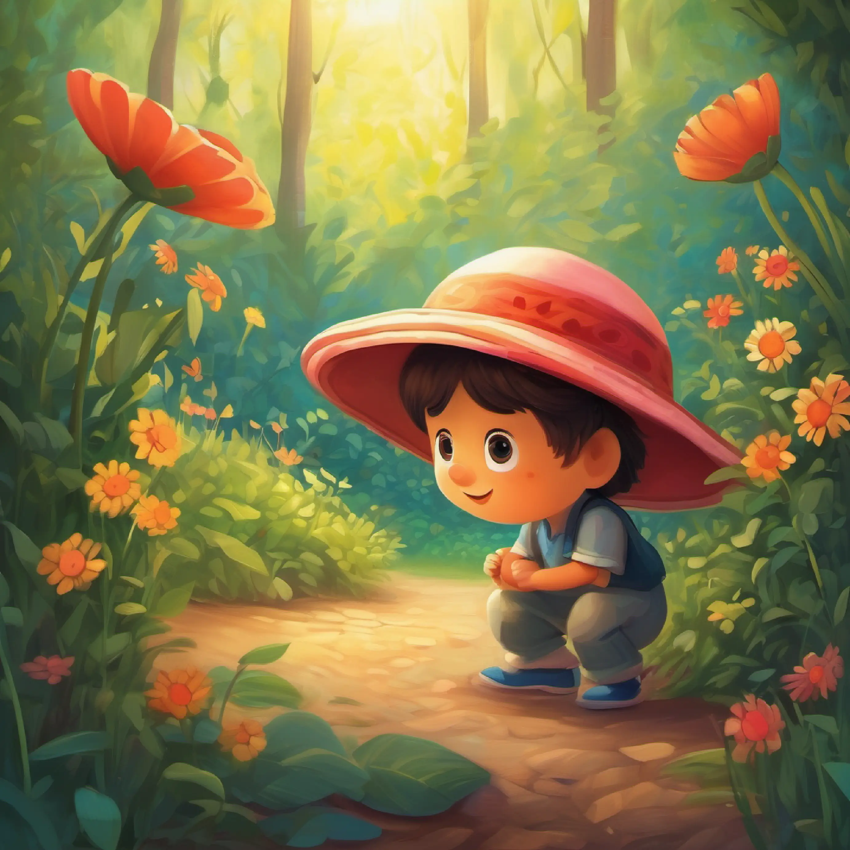 Hide and seek with the ball, funny flower hat disguise.