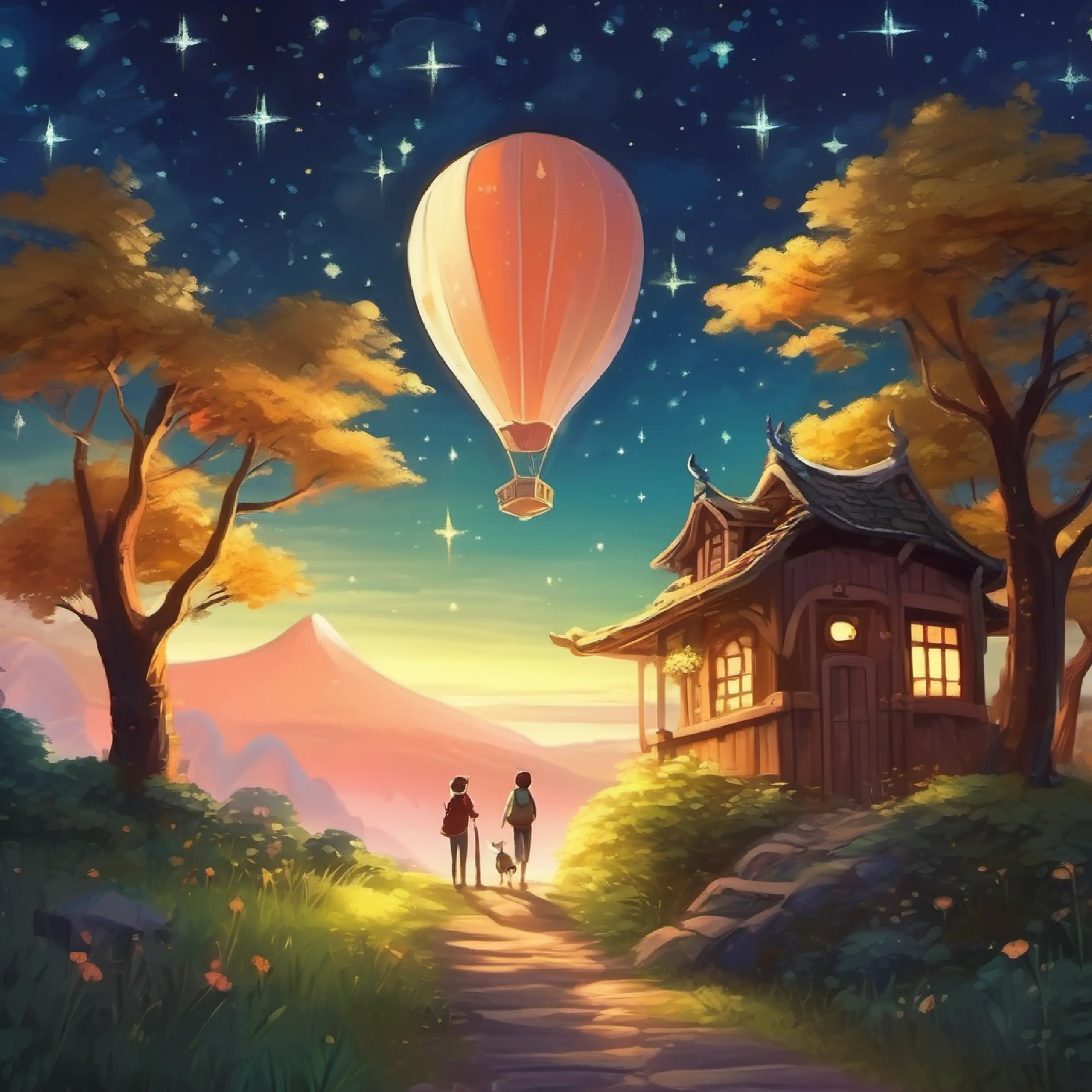 Returning home, twinkling stars, bedtime with dreams of adventure.
