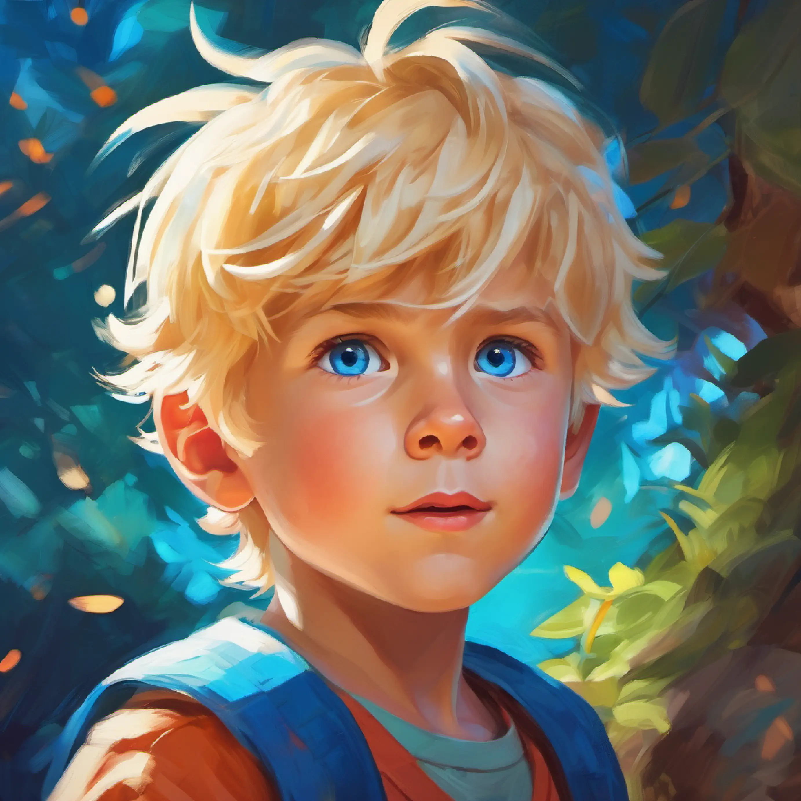 Energetic boy, blond hair, bright blue eyes gets tucked in