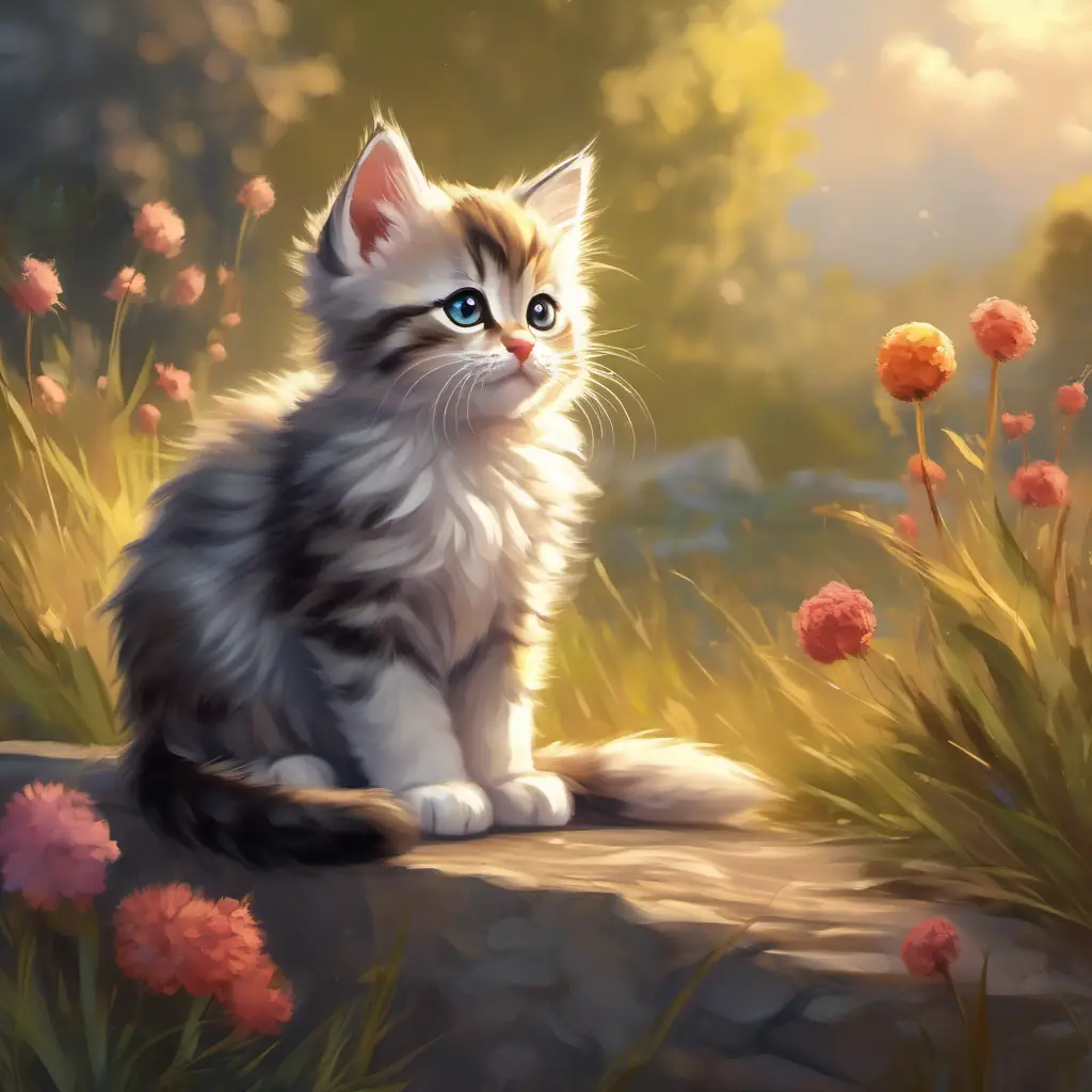 Small kitten with bright eyes and soft fur feeling proud of her bravery, emotional growth