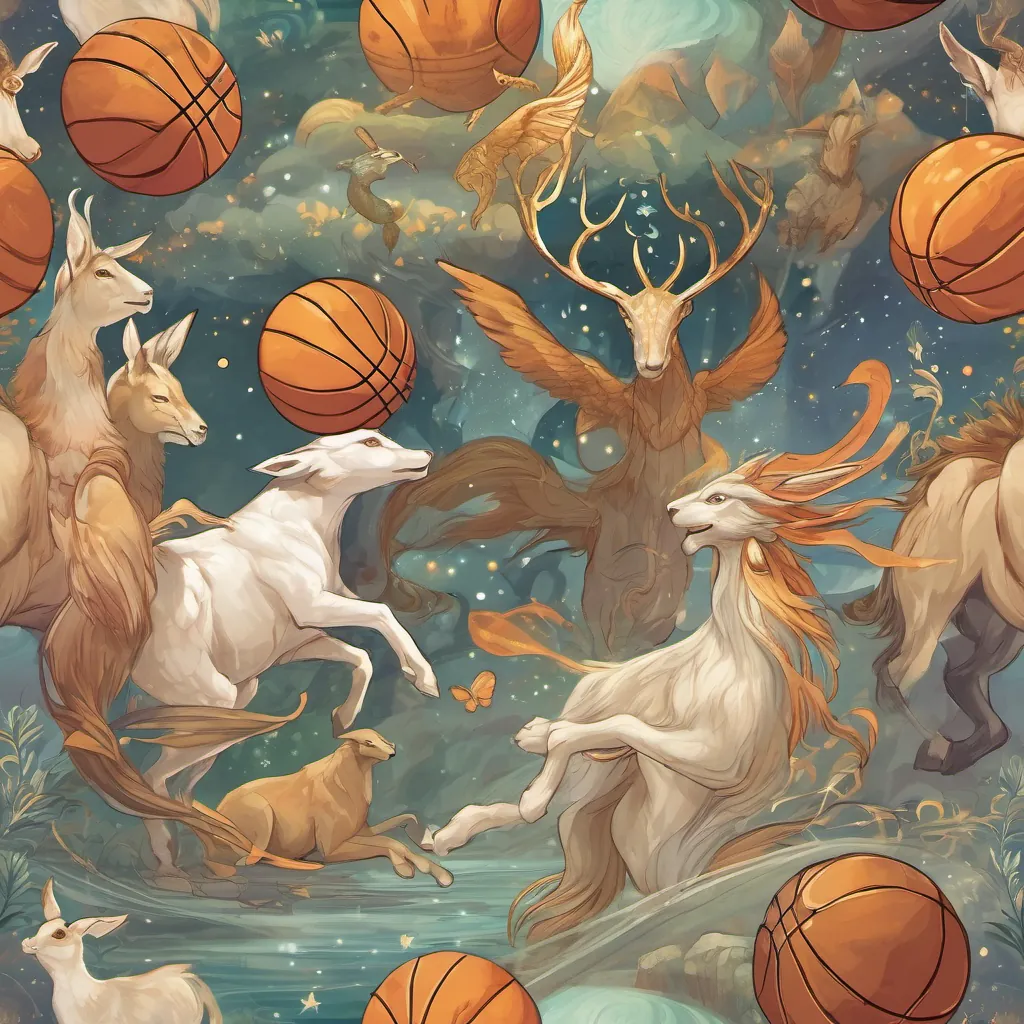 mythical animals playing basketball