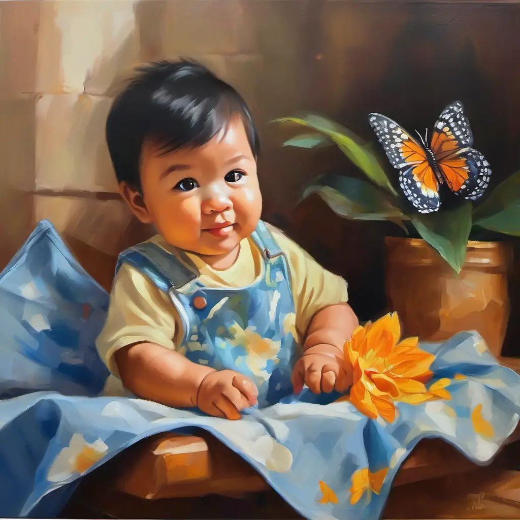 In a cozy corner, Grayson shares a sweet connection with the butterflies.