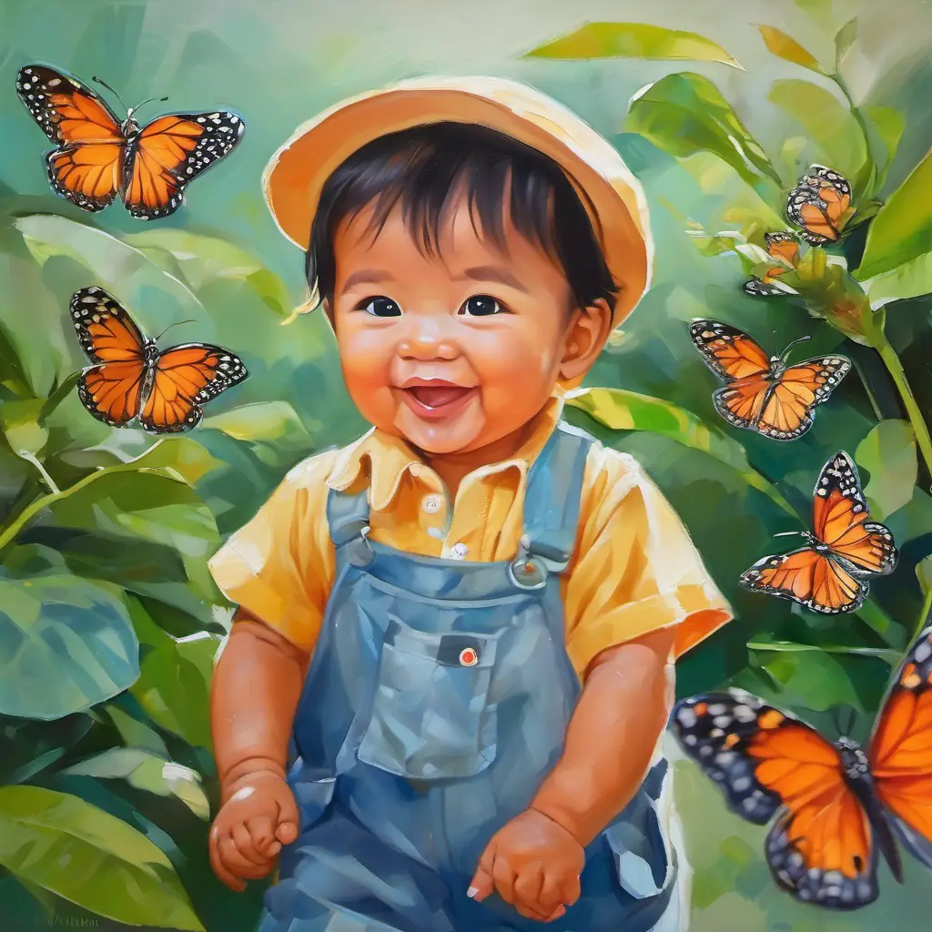 Leaving the garden, Grayson bids farewell to the butterflies with a cheerful wave.