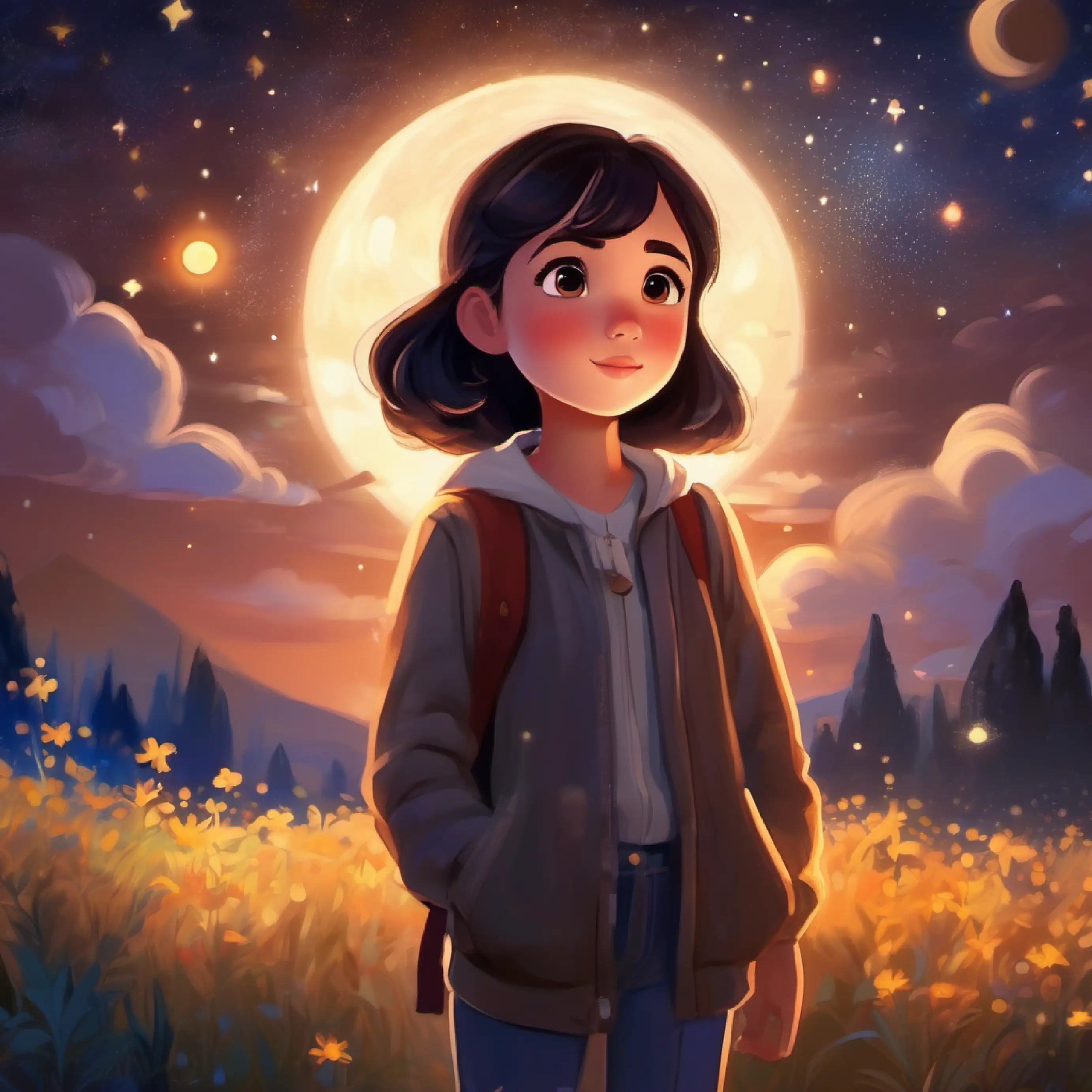 Introduction to Curious girl, bright heart, dark hair, big brown eyes and her fascination with the stars at night.