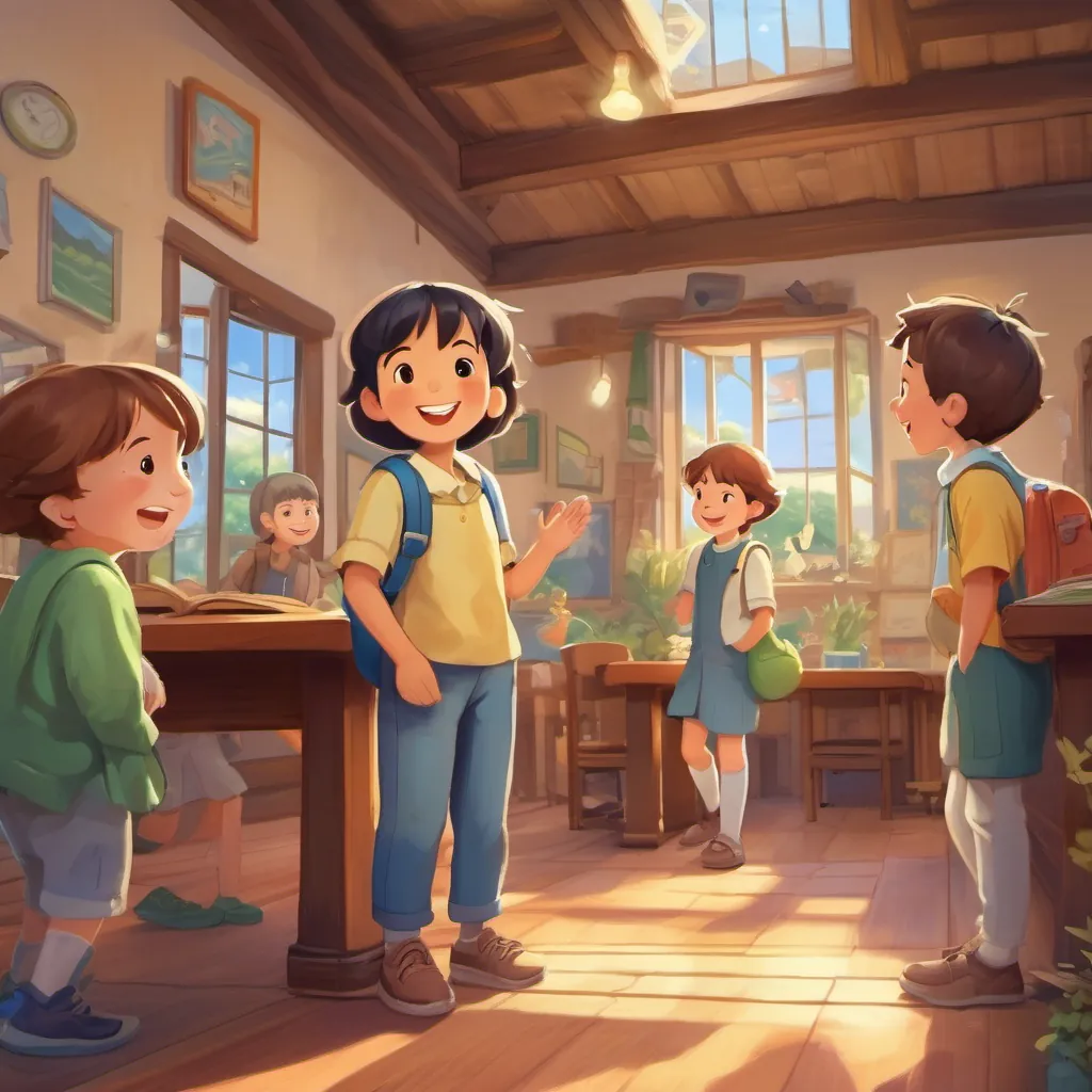 Children leaving the classroom, excitedly chatting about their favorite states of matter, smiling and happy.