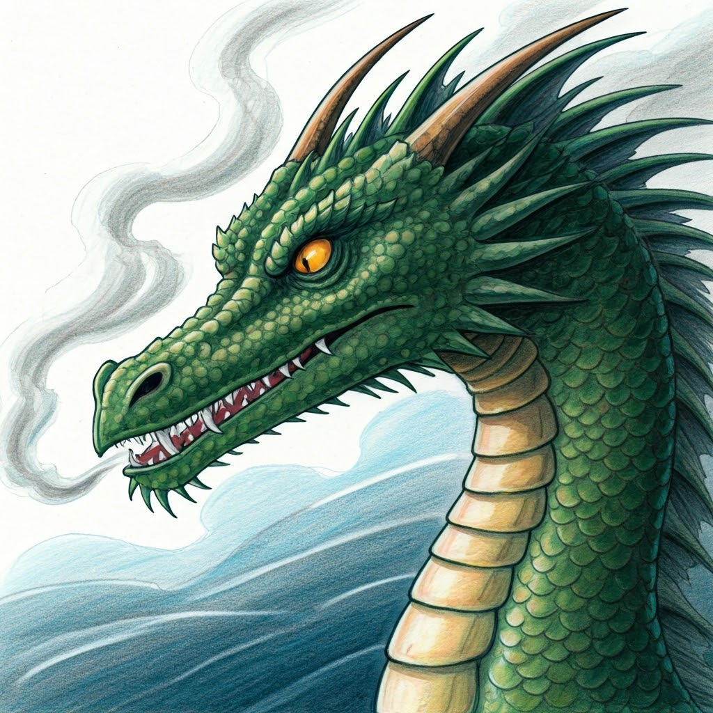 A large green dragon with smoke coming from its nostrils