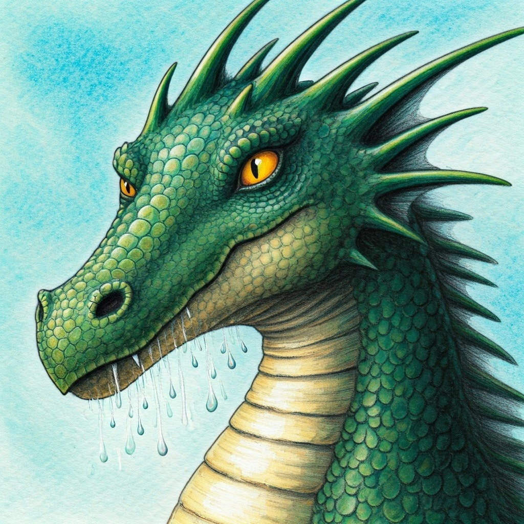 A green dragon with hiccups