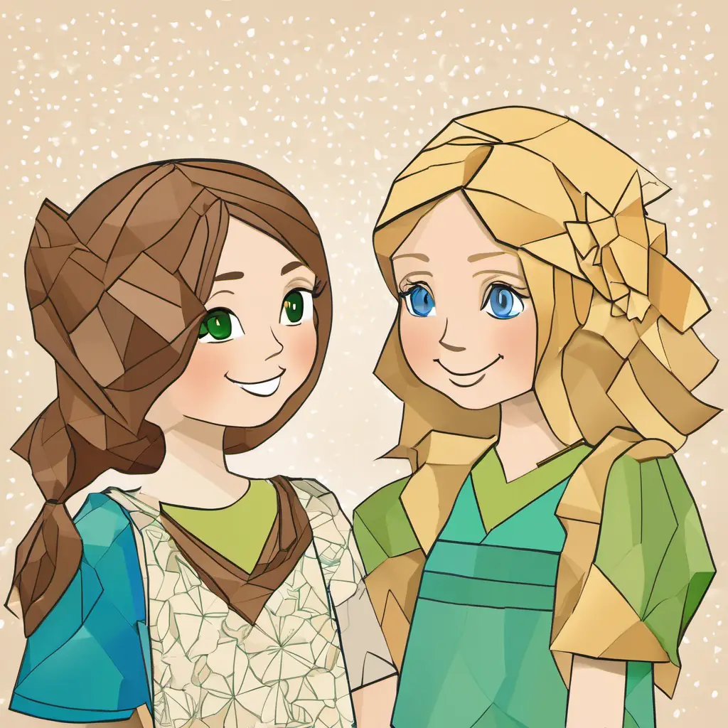 Image: Kia is a girl with brown hair and blue eyes talking to Emma is a girl with blonde hair and green eyes's mom, both smiling