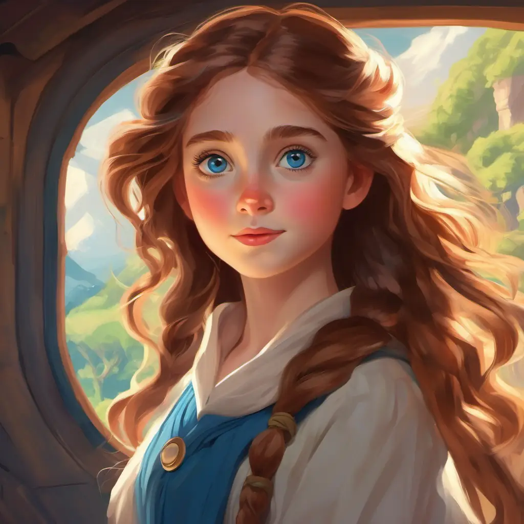 End of story, Girl with big blue eyes and white skin, brave and kind looks forward to future adventures.