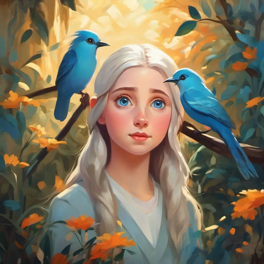 The result of Girl with big blue eyes and white skin, brave and kind's kindness, the bird's recovery.