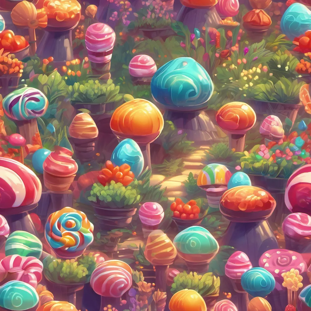 The magical candy kingdom glowing beautifully with vibrant colors and healthy candy plants.