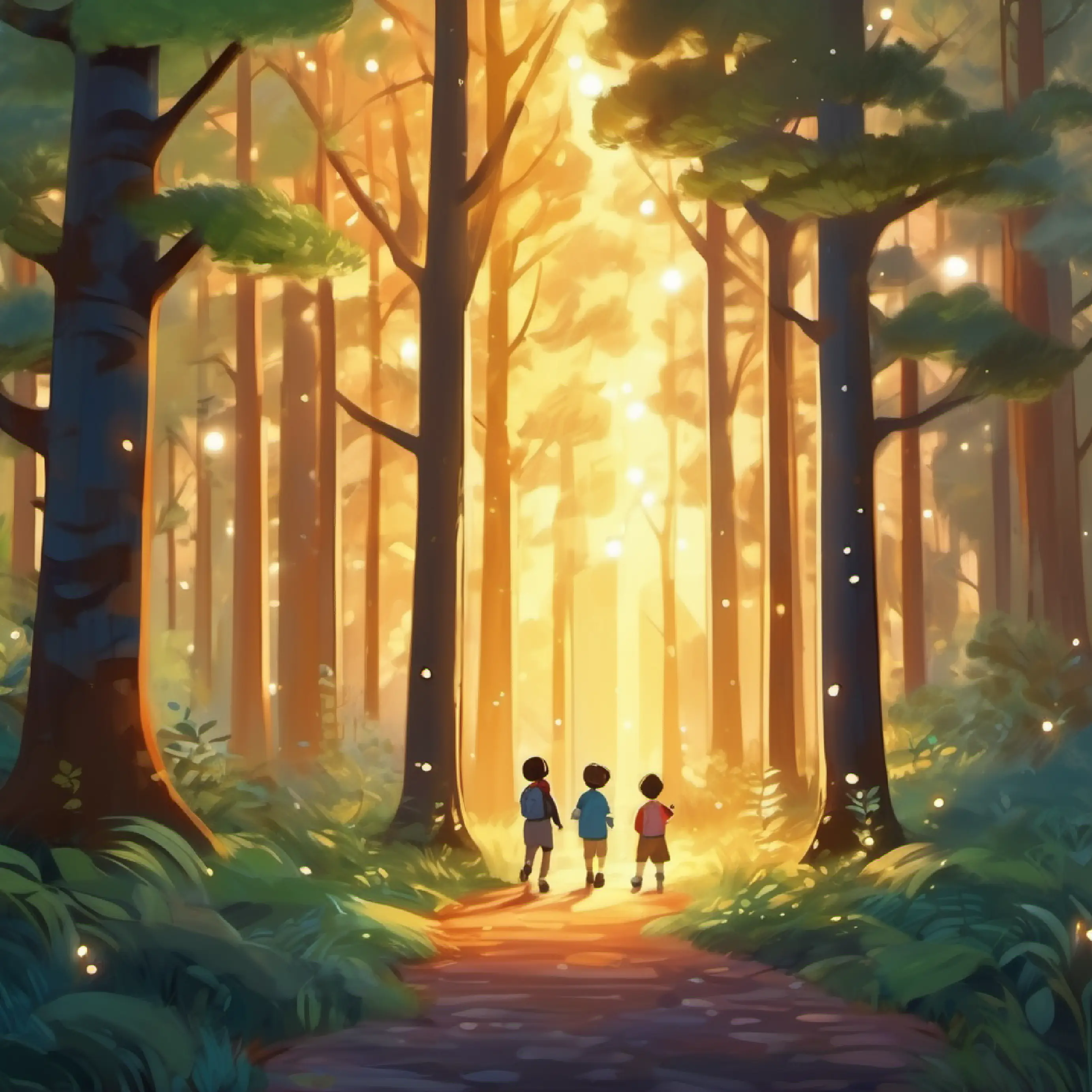 Children spot a shimmering light in the forest