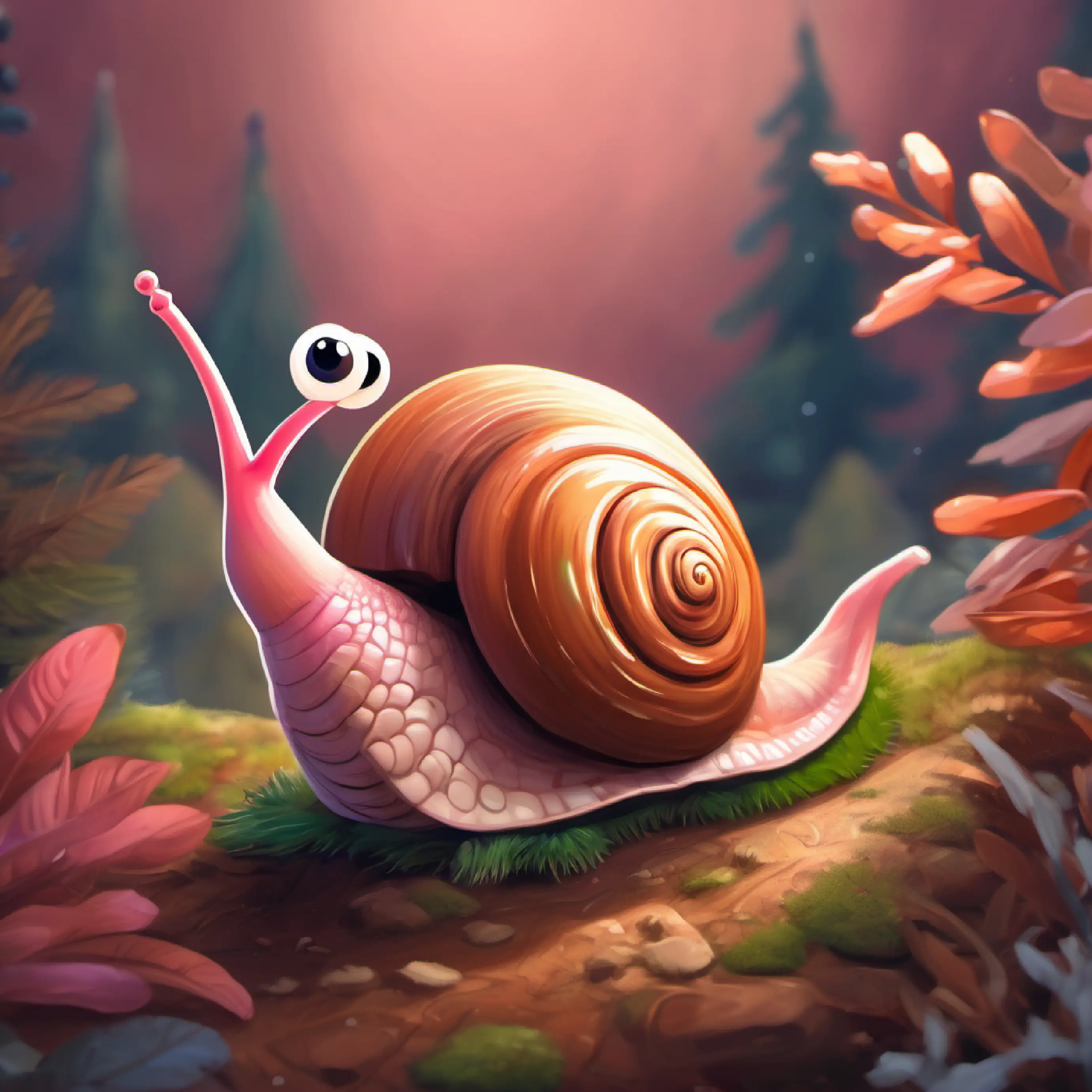 Snail is worried, meets friendly A pinkish-brown earthworm, wise and kind