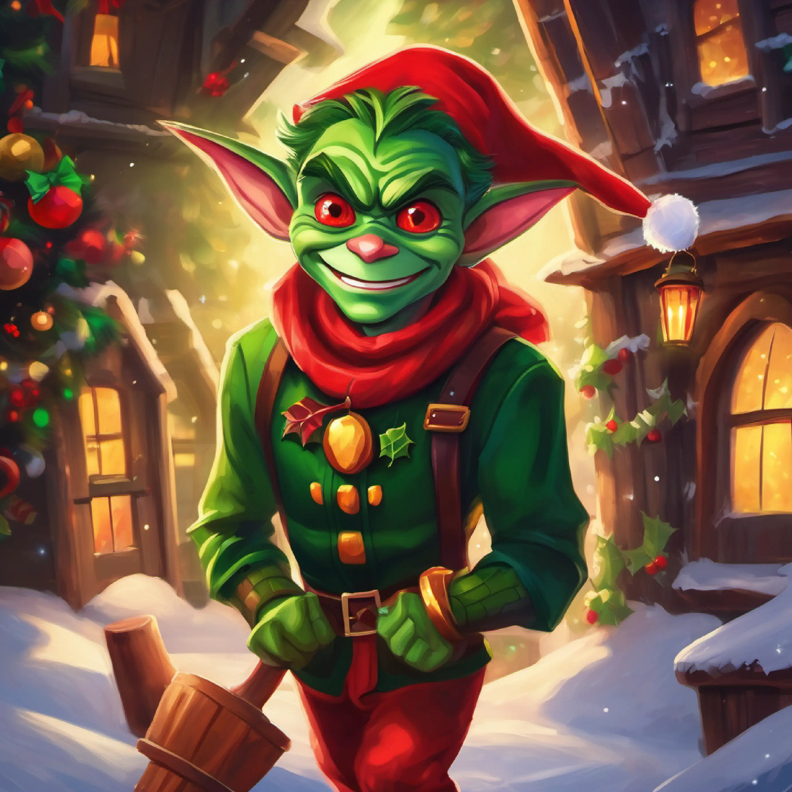 Villagers’ changed perception of Small, green goblin with bright red eyes and a mischievous grin after his transformation.
